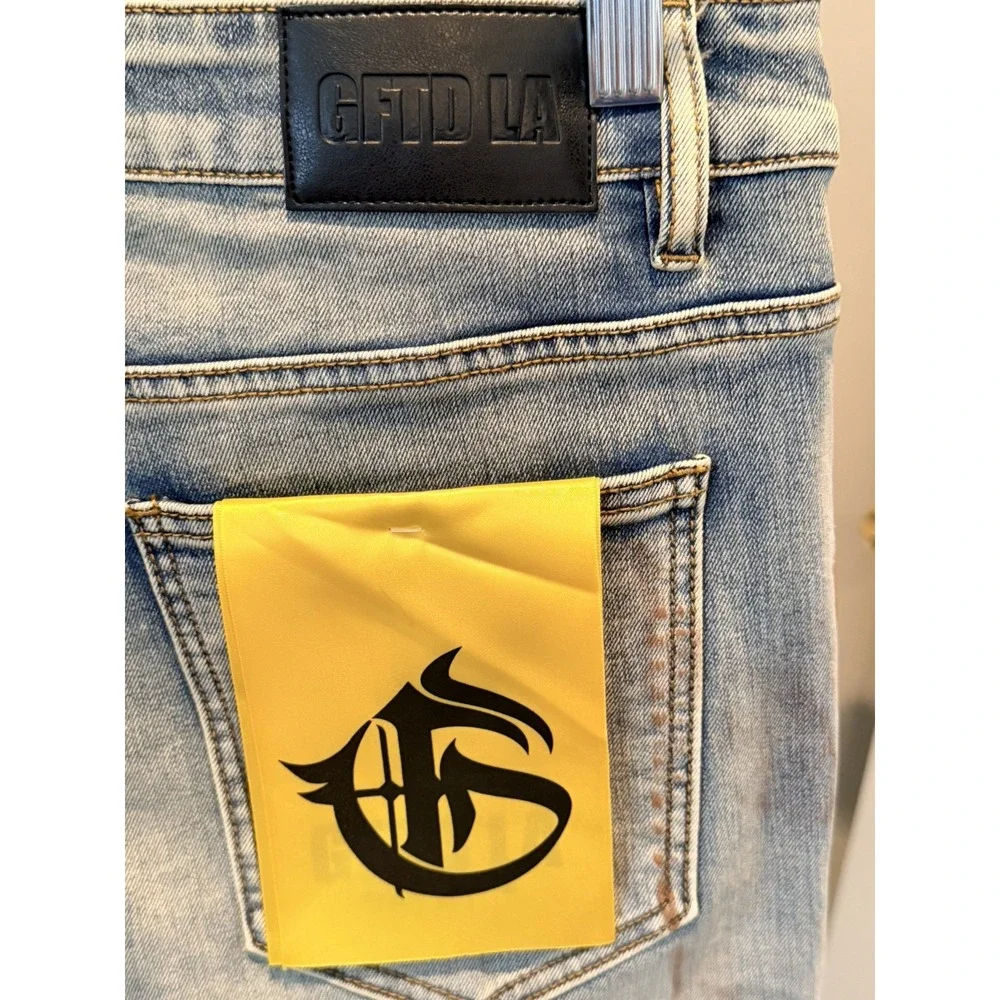 GFTD LA Men's Skinny Fit Button Fly Distressed Denim SAMPLE Jeans Size 34x32